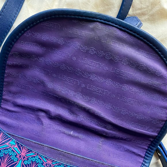 Liberty of London Carnaby Crossbody Saddle Bag Purse Blue Iphis Print - Picture 7 of 11